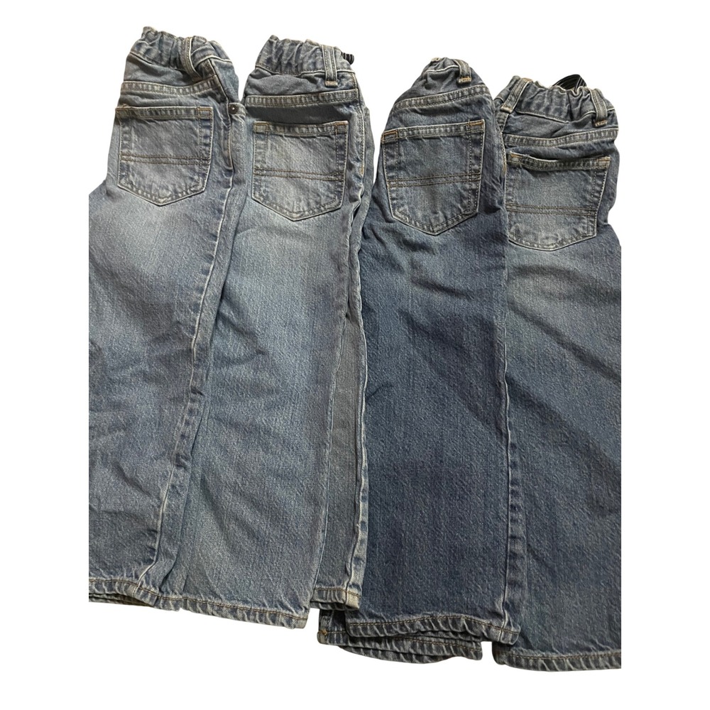 OshKosh Bgosh Boys 4T Classic Blue Jeans Bundle 4 Pair Adjustable Waist Denim